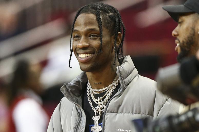 Feb 9, 2018; Houston, TX, USA; Recording artist Travis Scott looks on before a game between the Houston Rockets and the Dallas Mavericks at Toyota Center. Mandatory Credit: Troy Taormina-USA TODAY Sports