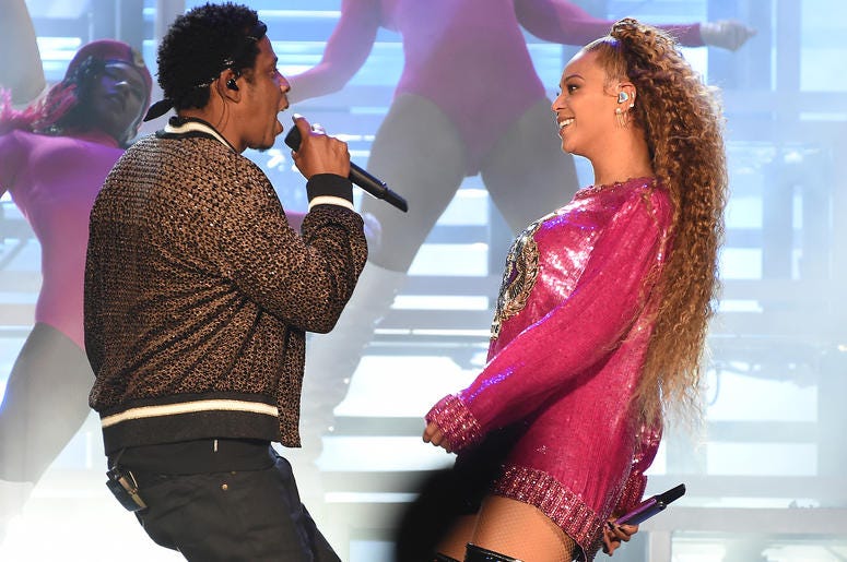 INDIO, CA - APRIL 21: Jay-Z performs with Beyonce at the 2018 Coachella Valley Music And Arts Festival at Indio Polo Grounds on April 21, 2018 in Indio, California. (Photo by Frank Micelotta/PictureGroup/Sipa USA)