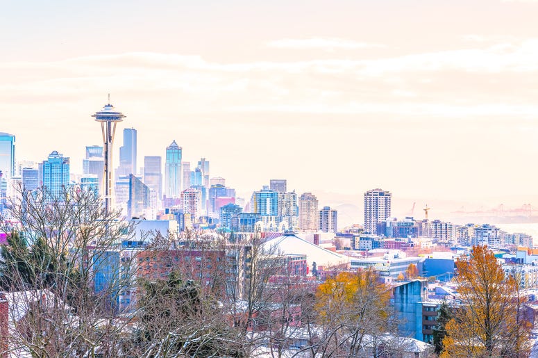 Seattle skyline in the snow