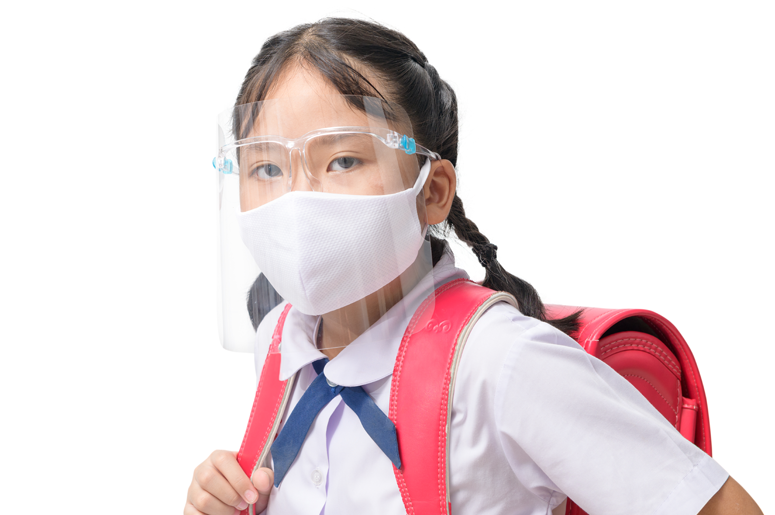 CHILD WEARING CLEAR FACE SHIELD