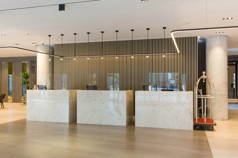 HOTEL LOBBY WITH PLEXIGASS SHIELDS