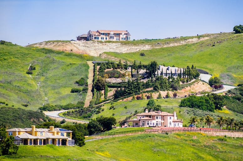 Mansion, Houses, Hill, Overlooking Mansion, Houses, Hill, Overlooking
