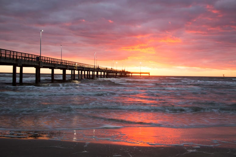 Beach, Bob Hall Pier, Padre Balli Park, Corpus Christi, Texas, Sunset, Water Beach, Bob Hall Pier, Padre Balli Park, Corpus Christi, Texas, Sunset, Water