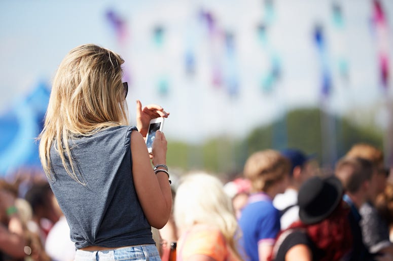 Woman, Outdoors, Music Festival, Crowd, Phone Woman, Outdoors, Music Festival, Crowd, Phone