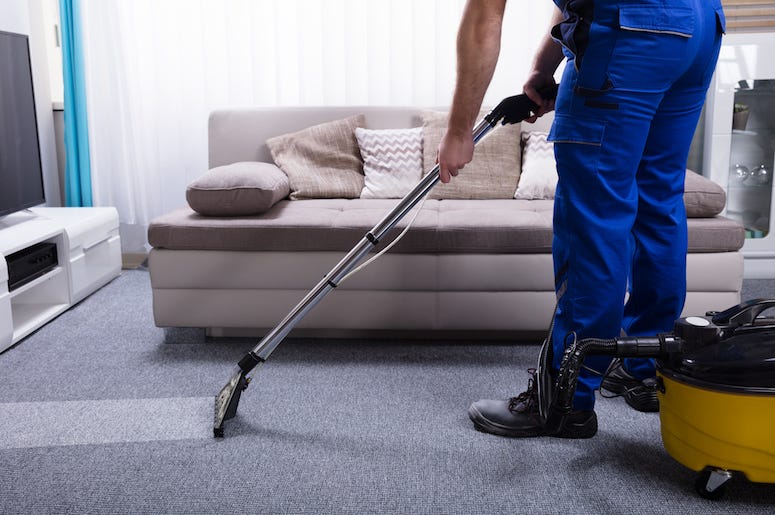 Man, Janitor, Cleaning, Carpet, Living Room, Vacuuming, Blue Jumpsuit Man, Janitor, Cleaning, Carpet, Living Room, Vacuuming, Blue Jumpsuit