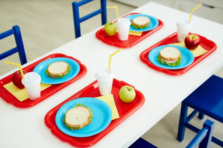 School Lunch, Table, Sandwiches, Apple, Drink School Lunch, Table, Sandwiches, Apple, Drink