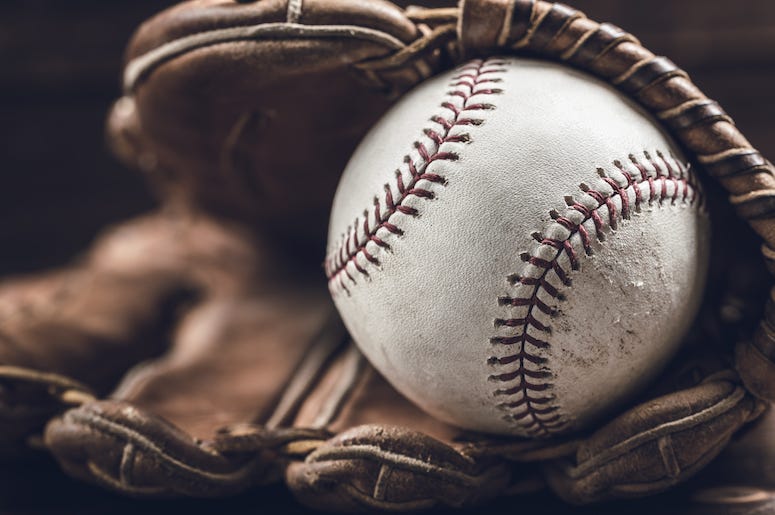 Baseball Glove, Ball, Wooden Table Baseball Glove, Ball, Wooden Table