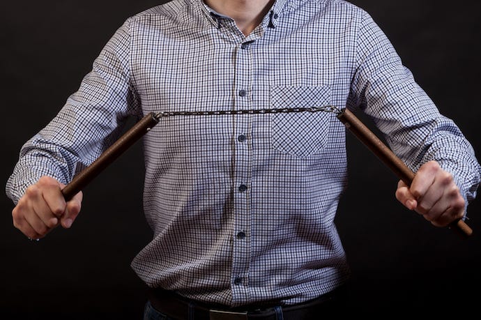 Man, Dressed Up, Plaid Shirt, Nunchucks, Weapon, Karate Man, Dressed Up, Plaid Shirt, Nunchucks, Weapon, Karate