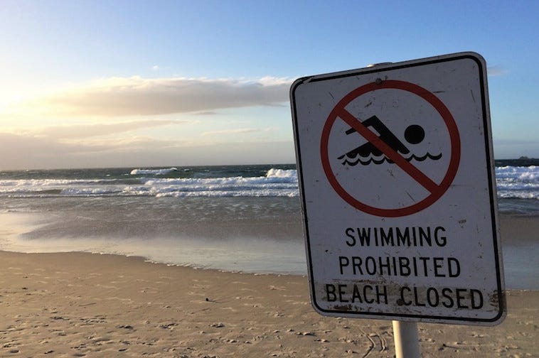 Ocean, Lake, Beach, Water, Closed, Warning, Sign, Beach Closed, No Swimming Ocean, Lake, Beach, Water, Closed, Warning, Sign, Beach Closed, No Swimming