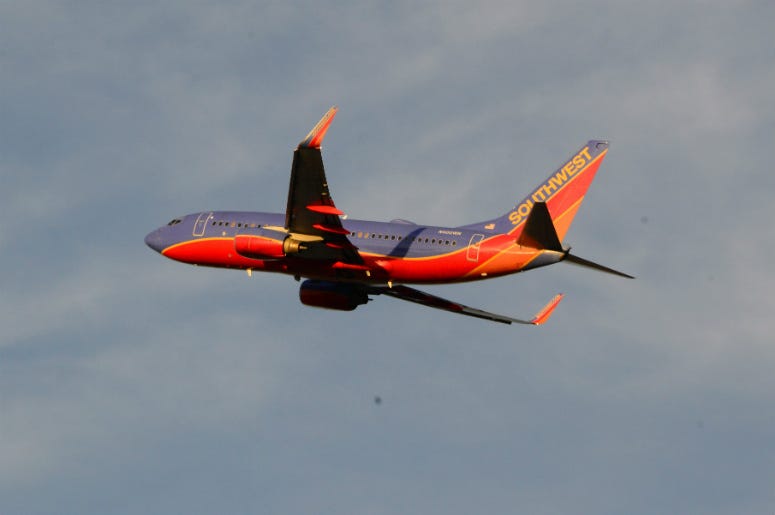 General view of Southwest Airlines Boeing 737-700 airliner plane. Southwest,Airline,Flights,Canceled,Dallas,Local,DFW,Sunday,April,Monday,ALT 103.7