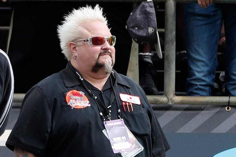 Guy Fieri, Sidelines, Sunglasses, Outside, Sunny, Staring Into The Distance, 2018 Guy Fieri, Sidelines, Sunglasses, Outside, Sunny, Staring Into The Distance, 2018