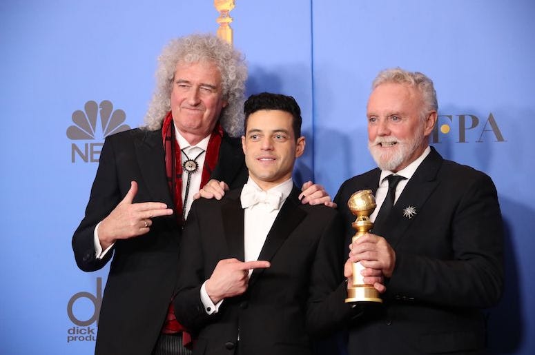 Brian May, Rami Malek, Roger Taylor, Queen, 76th Golden Globe Awards, 2019 Brian May, Rami Malek, Roger Taylor, Queen, 76th Golden Globe Awards, 2019