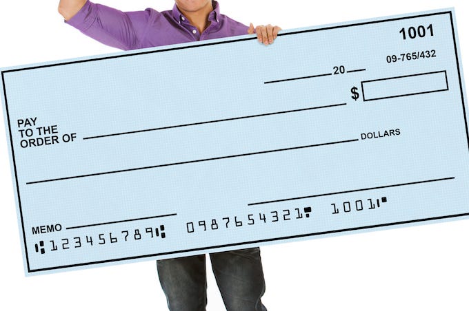 Man, Giant Check, Isolated, White Background Man, Giant Check, Isolated, White Background