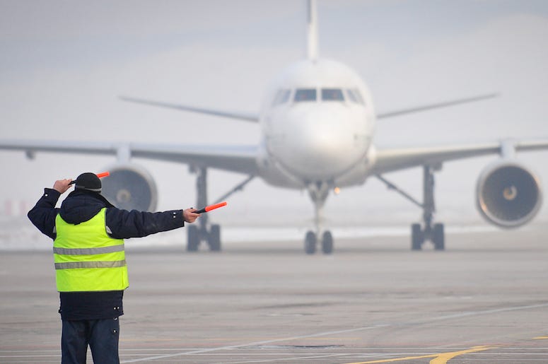 Airport, Employe, Directing, Plane, Tarmac Airport, Employe, Directing, Plane, Tarmac