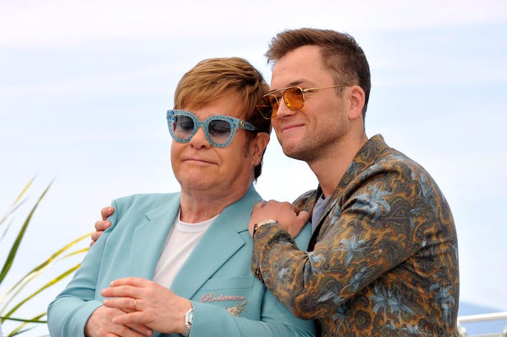 Elton John, Taron Egerton, Posing, Hug, Rocketman, Photocall, Cannes Film Festival, 2019 Elton John, Taron Egerton, Posing, Hug, Rocketman, Photocall, Cannes Film Festival, 2019