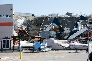 Destroyed store after a tornado in the Dallas region of Texas Destroyed store after a tornado in the Dallas region of Texas