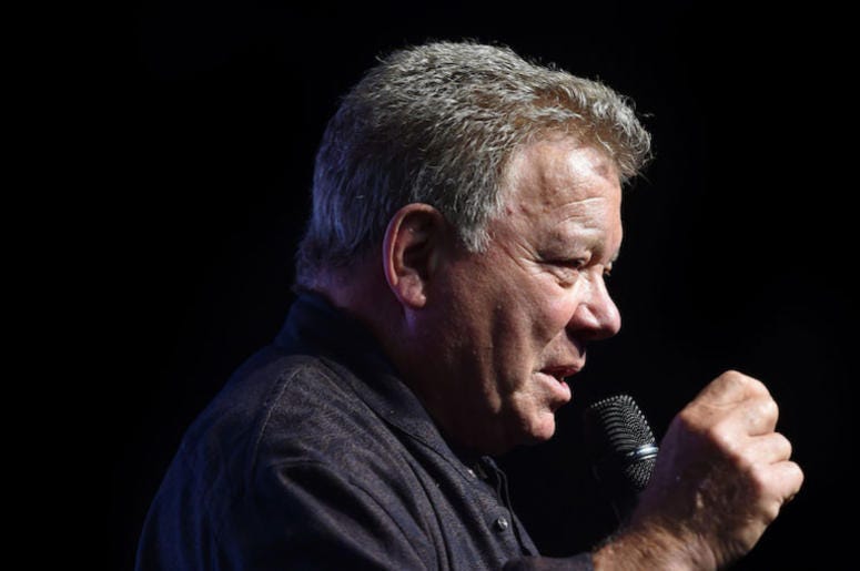 William Shatner, Talking, Microphone William Shatner, Talking, Microphone