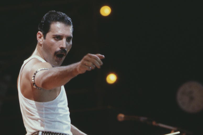 Freddie Mercury, Peforming, Chant, Queen, Concert, Live Aid, Wembley, Color, 1985 Freddie Mercury, Peforming, Chant, Queen, Concert, Live Aid, Wembley, Color, 1985
