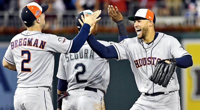 MLB All-Star Game Celebration Alex Bregman Celebrates with Teammates