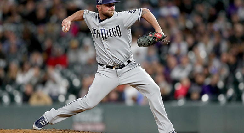 MAY 11: Pitcher Kirby Yates #39 of the San Diego Padres throws in the ninth inning against the Colorado Rockies at Coors Field on May 11, 2019 in Denver, Colorado. (Photo by Matthew Stockman/Getty Images)