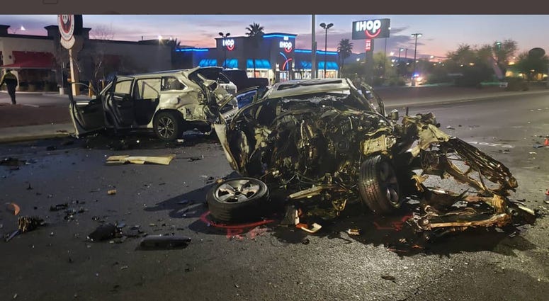 Shot of fatal collision scene at LV Blvd and Warm Springs from 1-22-20