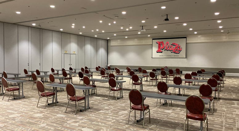 A convention room inside the Plaza Hotel and Casino