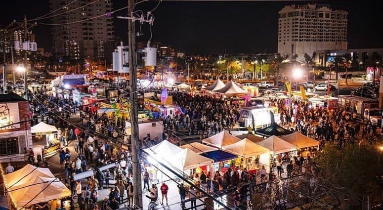 Overhead view of the First Friday party in downtown Las Vegas