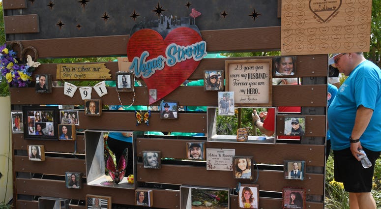 A guest visits the Las Vegas Community Healing Garden on October 1, 2018 in Las Vegas, Nevada.