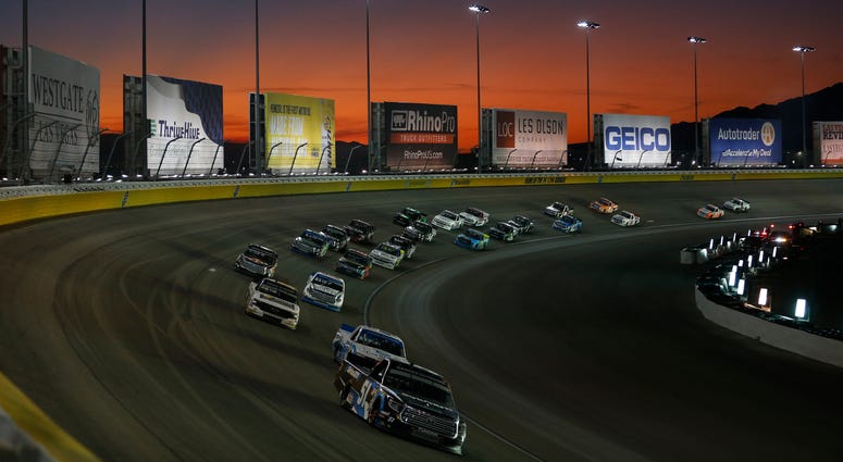 Christian Eckes, driver of the #51 SiriusXM Toyota, leads during the NASCAR Gander Outdoor Truck Series World of Westgate Las Vegas 200 at Las Vegas Motor Speedway on September 13, 2019