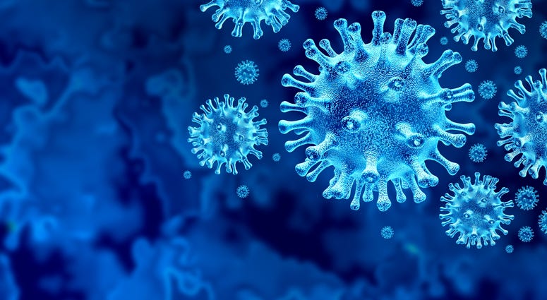 Coronavirus virus outbreak and coronaviruses influenza background as dangerous flu strain cases as a pandemic medical health risk concept with disease cells as a 3D render