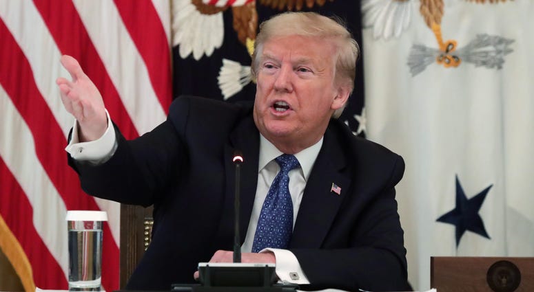 U.S. President Donald Trump speaks during a meeting with his cabinet in the East Room of the White House on May 19, 2020 in Washington, DC.