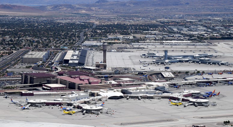 An aerial view shows McCarran International Airport amid the spread of the coronavirus on May 21, 2020 in Las Vegas, Nevada.