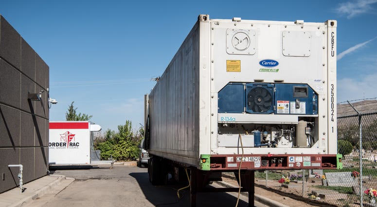 Mobile morgues outside the El Paso County Office of the Medical Examiner on July 21, 2020 in El Paso, Texas.