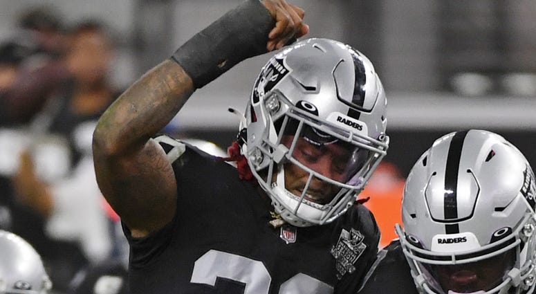 Las Vegas Raiders celebrate an interception against the New Orleans Saints on September 21st, 2020