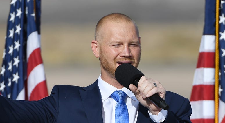 Nevada Republican congressional candidate and former professional wrestler Daniel Rodimer speaks during a rally for U.S. Vice President Mike Pence at the Boulder City Airport on October 8, 2020 in Boulder City, Nevada.