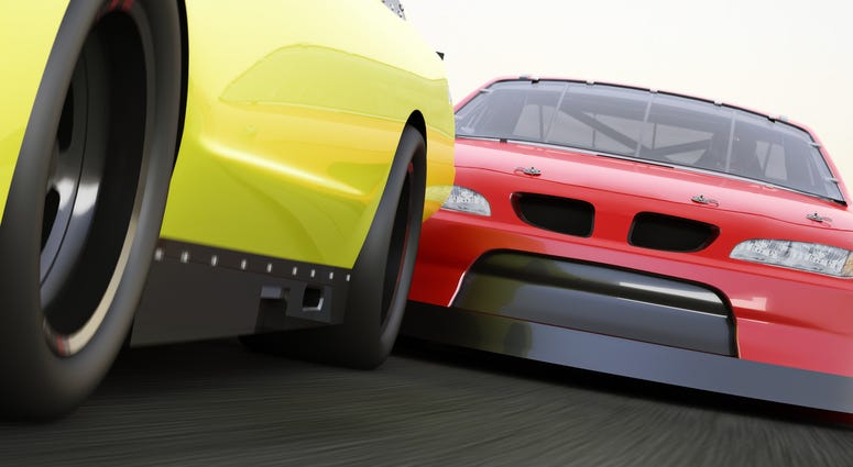 Extreme motorsports racing, race car competitively looking to pass