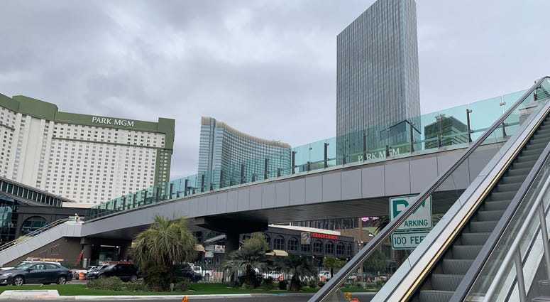 View of new pedestrian bridge connecting Park MGM with the Showcase Mall