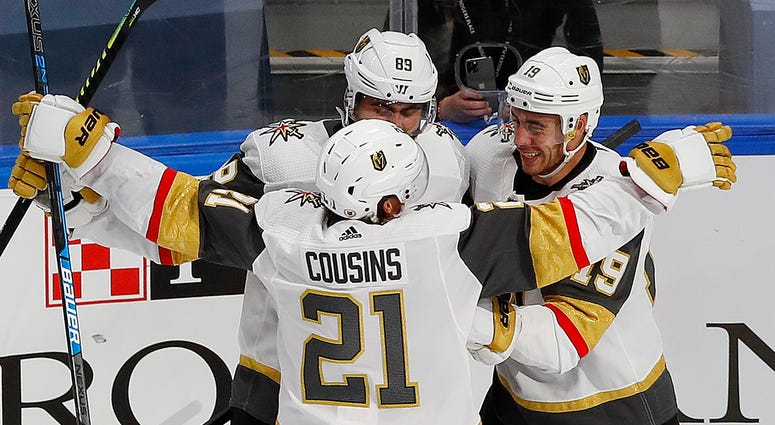 Golden Knights celebrate following a goal against the St. Louis Blues on August 6th 2020