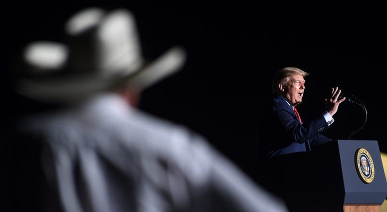 President Donald Trump speaks during a campaign rally at the Minden-Tahoe Airport in Nevada on Sept. 12, 2020.