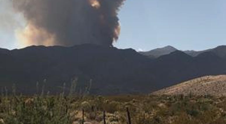 Distant view of the Virgin Mountain Fire in Mesquite on 9-22-20