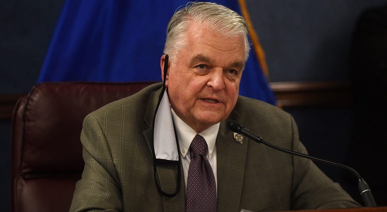 Nevada Governor Steve Sisolak speaks during a press conference in the Nevada State Legislature Building in Carson City on June 24, 2020.