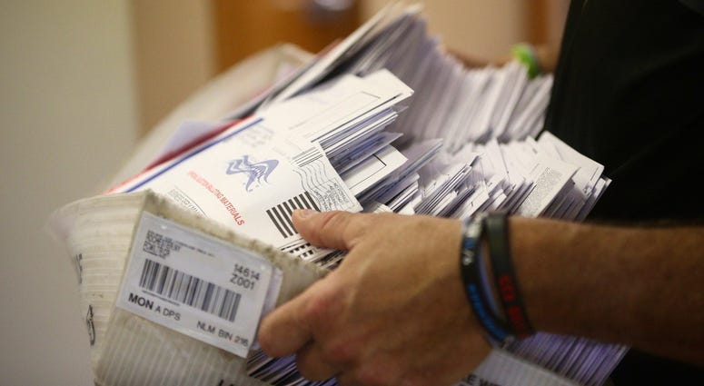 A box full of mail-in ballots