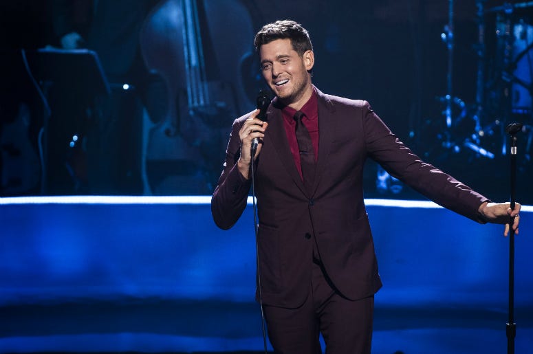 Michael Buble who thanked fans for their love and support as he made an emotional return to the stage after putting his career on hold when his son was diagnosed with cancer. Michael Buble who thanked fans for their love and support as he made an emotional return to the stage after putting his career on hold when his son was diagnosed with cancer.