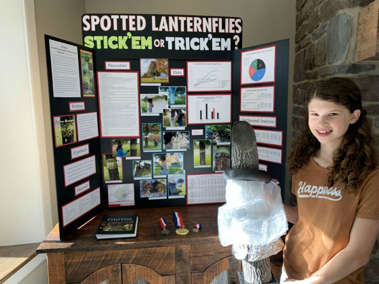 Rachel Bergey lands spot at national science competition by inventing spotted lanternfly trap that spares other insects. Rachel Bergey with at a science fair.