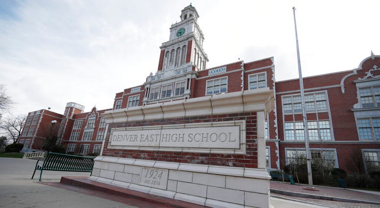 This Wednesday, April 17, 2019 photo shows Denver East High School in Denver. Denver East High School