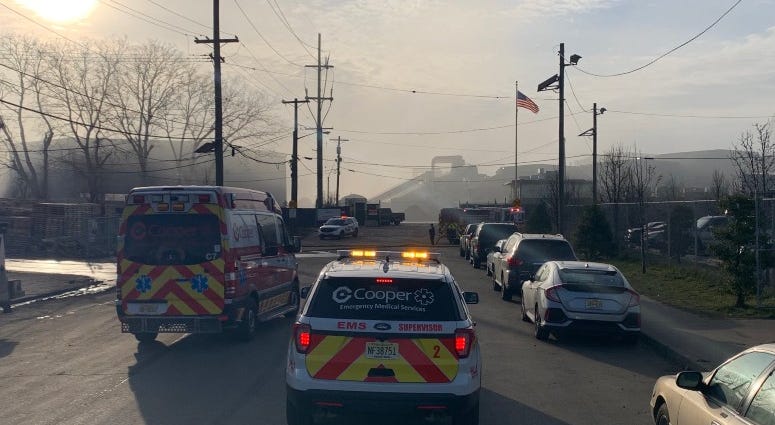 Smoke starting to clear from an industrial fire on the Camden waterfront. Smoke starting to clear from an industrial fire on the Camden waterfront.