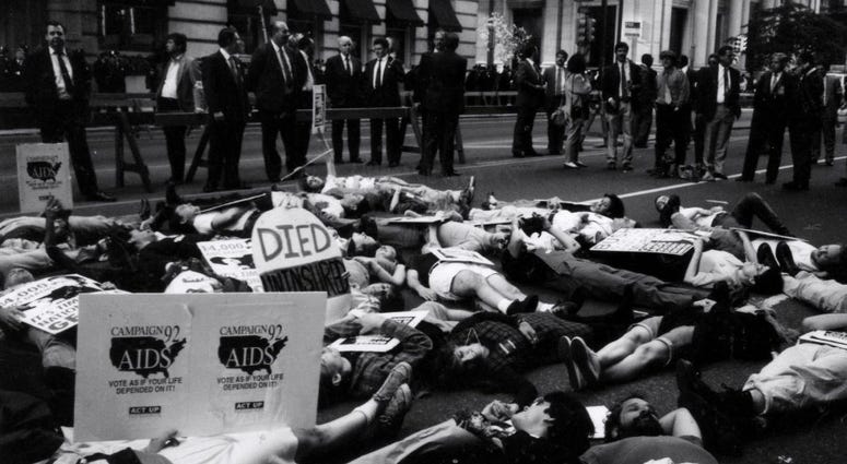 ACT-UP demonstration outside of the Bellevue Hotel in Center City Philadelphia in 1991. ACT-UP demonstration outside of the Bellevue Hotel in Center City Philadelphia in 1991.