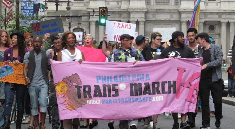Marchers are shown at the 2015 Philadelphia Trans March. Marchers are shown at the 2015 Philadelphia Trans March.