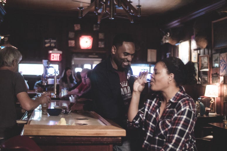Walter DeShields (Chris) and Kimberly S. Fairbanks (Cynthia) for Philadelphia Theatre Company’s Pennsylvania premiere of "Sweat" by Lynn Nottage. The cast of "Sweat"