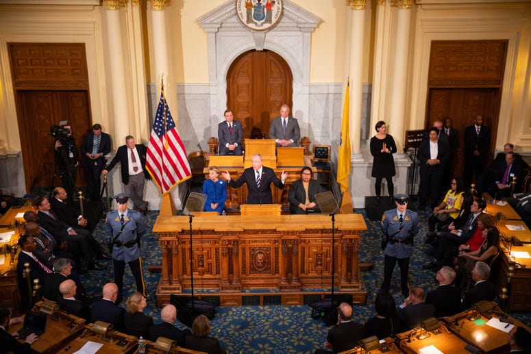 Gov. Phil Murphy delivers his first State of the State address in Trenton, New Jersey, on Jan. 15, 2019. Gov. Phil Murphy delivers his first State of the State address in Trenton, New Jersey, on Jan. 15, 2019.